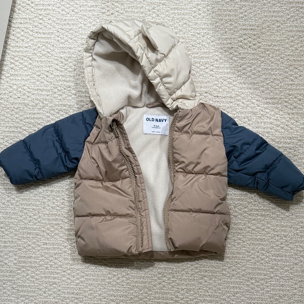 Old Navy Beige and Navy Puffer Jacket